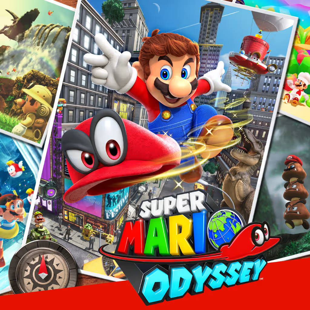 Mario and Cappy exploring the worlds of Super Mario Odyssey